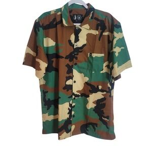 Tachuntfish M81 Mojito Mens Camo Button Up Shirt Large Short Sleeve Woodland NEW